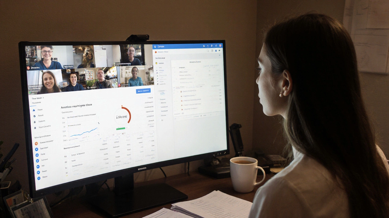 A teacher monitoring student progress on a dashboard during a virtual class via Google Meet.