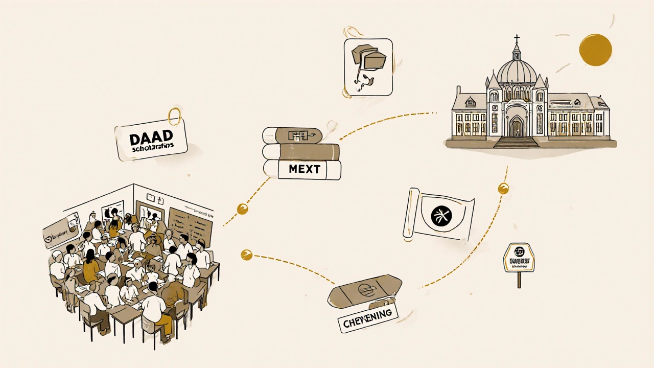 Conceptual path showing global student journey from India to free-tuition universities.