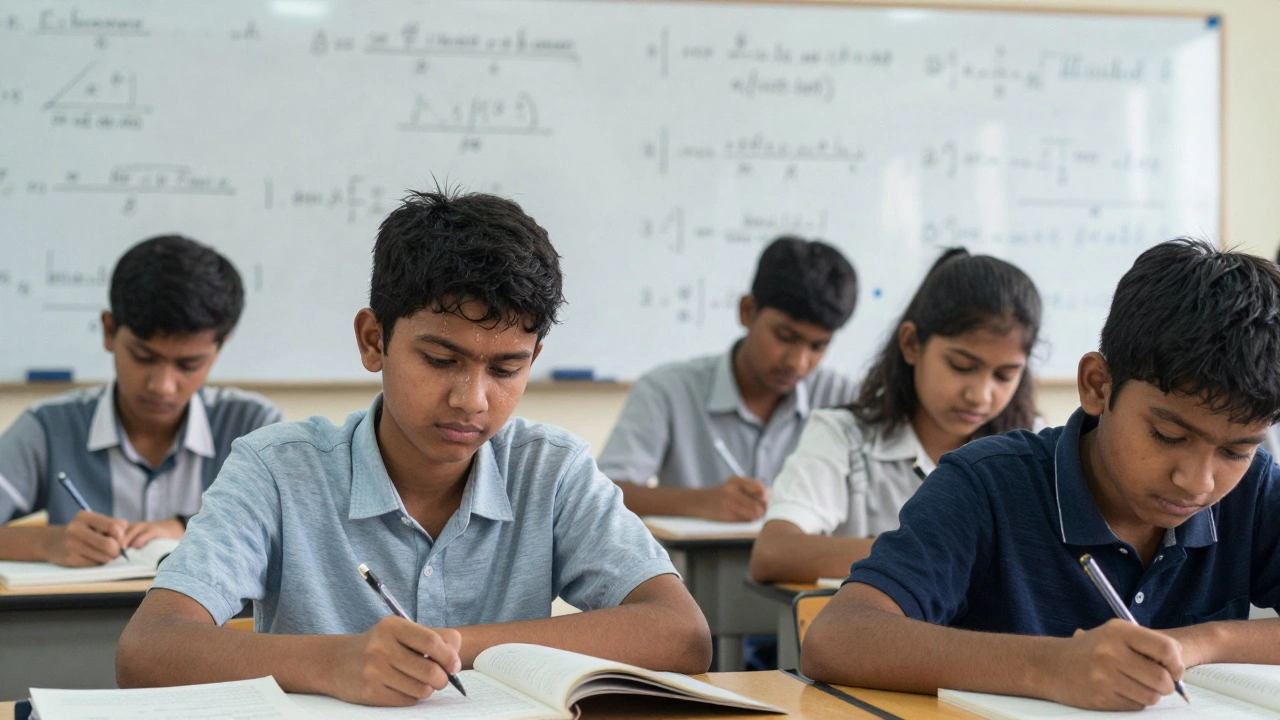 A student in a crowded coaching center facing intense academic pressure for IIT-JEE.