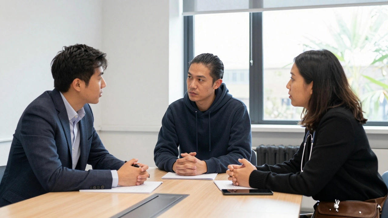 Diverse professionals in their 30s and 40s engaged in a business case discussion in a classroom, bringing real-world experience to academia.