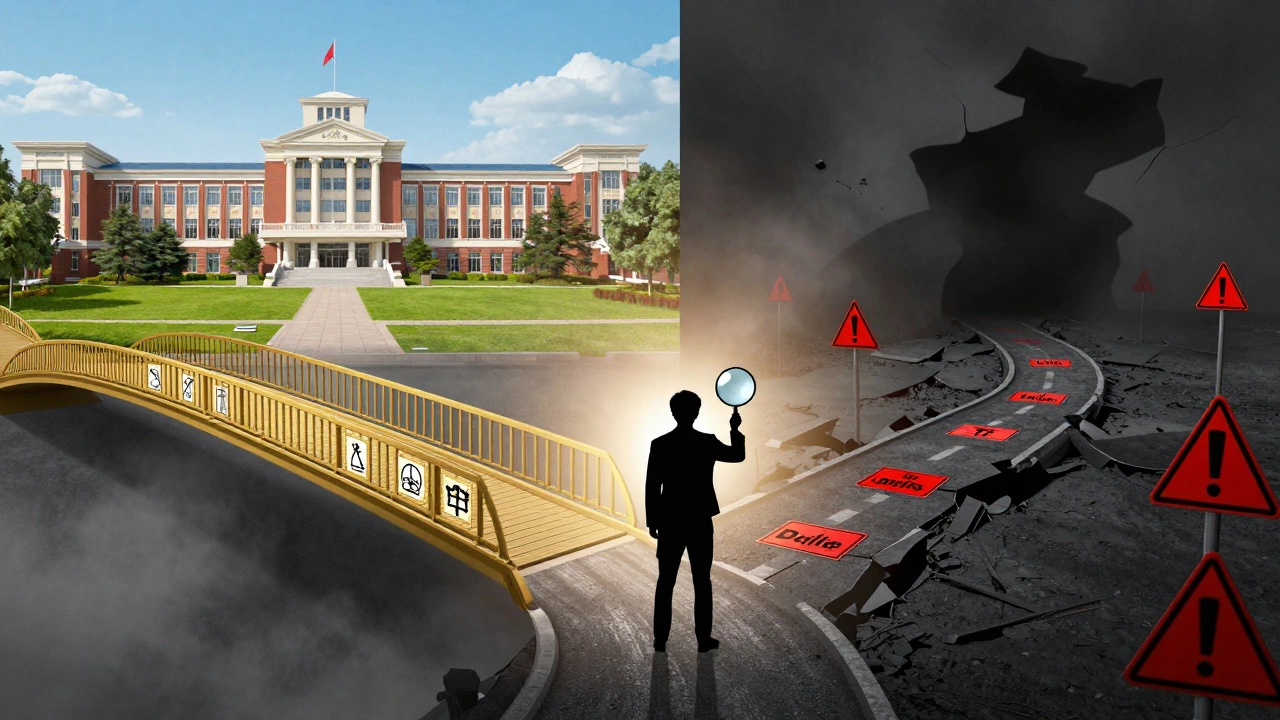 Illustration contrasting accredited vs predatory online schools