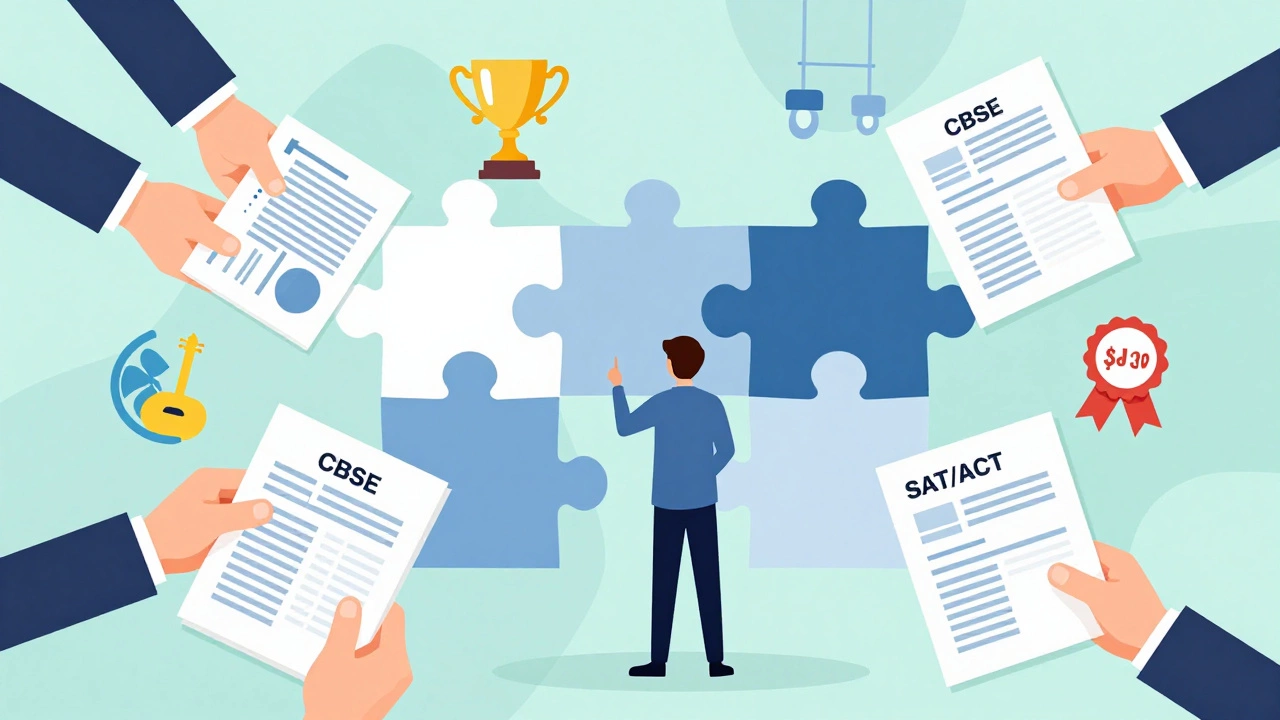Illustration showing how US colleges evaluate CBSE grades alongside other factors