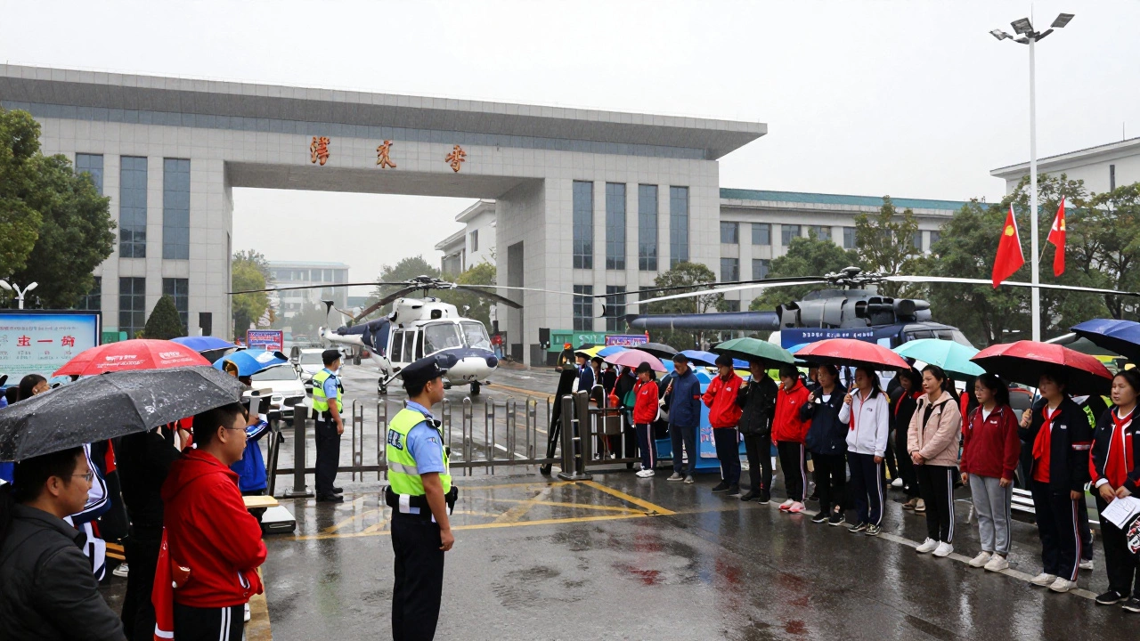 Parents and police waiting outside exam center for Gaokao