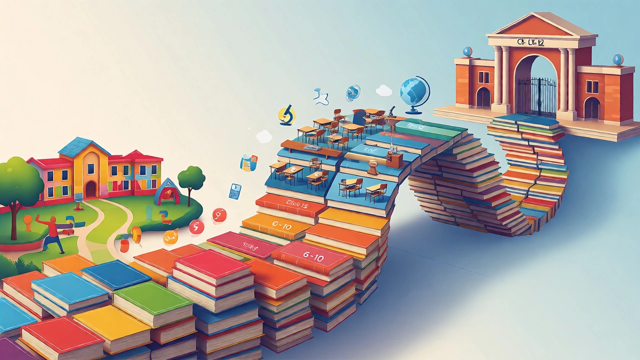 Conceptual illustration showing the educational journey from primary school to university
