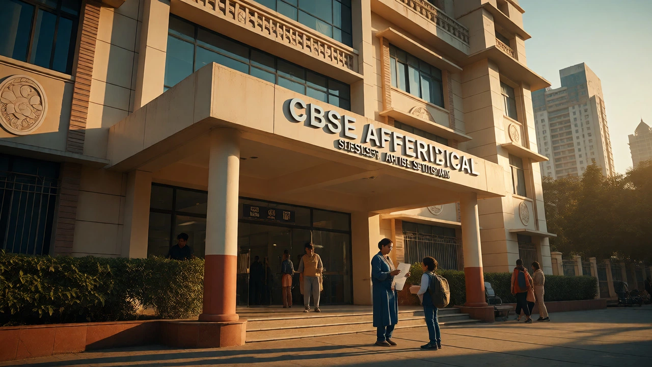 Parent and child arriving at a school entrance, symbolizing educational transition