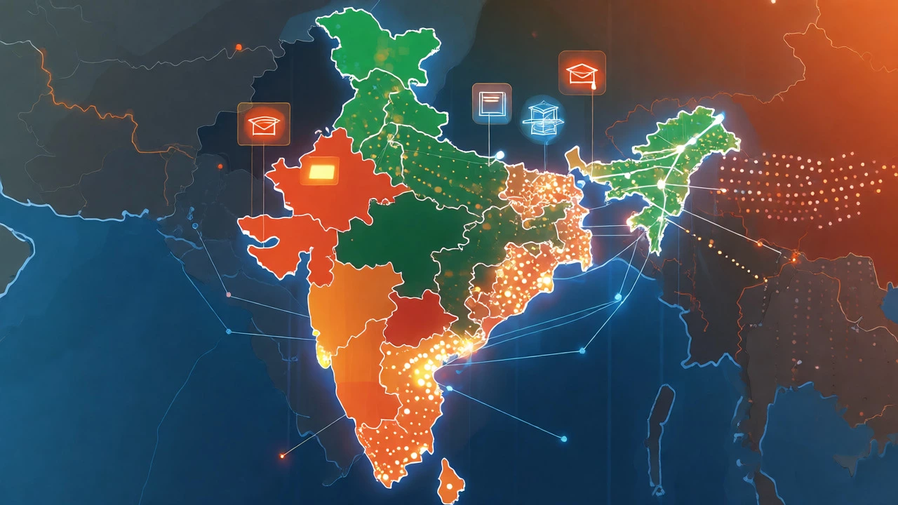Stylized map of India showing CBSE student distribution